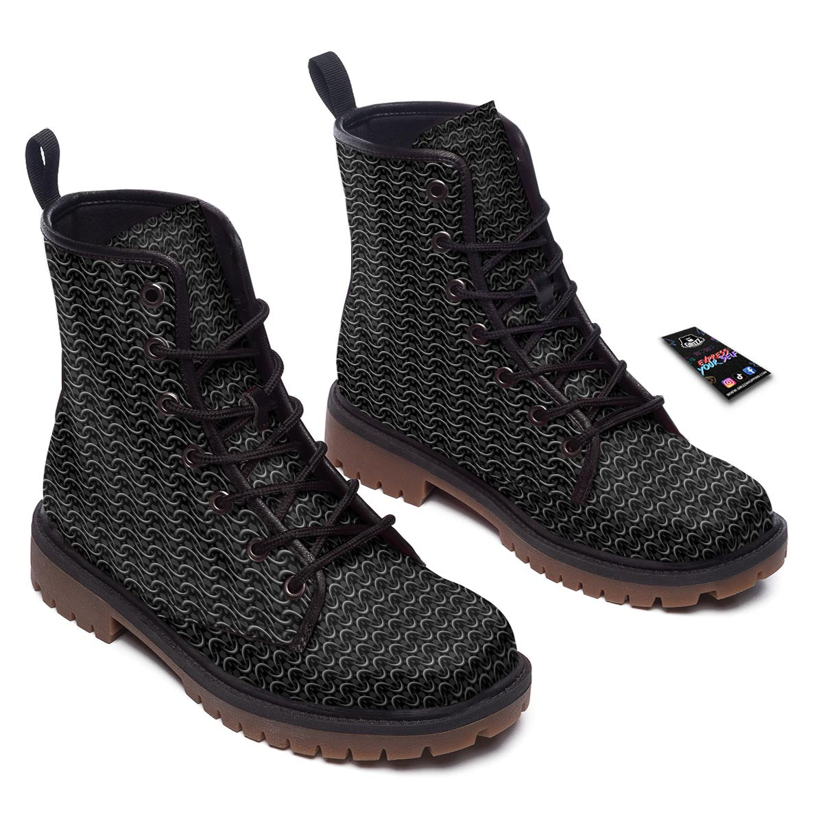 Chainmail Black Print Pattern Work Boots-grizzshop