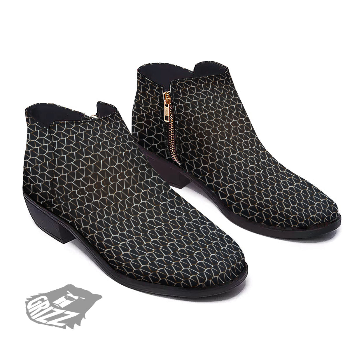 Chainmail Metal Print Pattern Ankle Boots-grizzshop