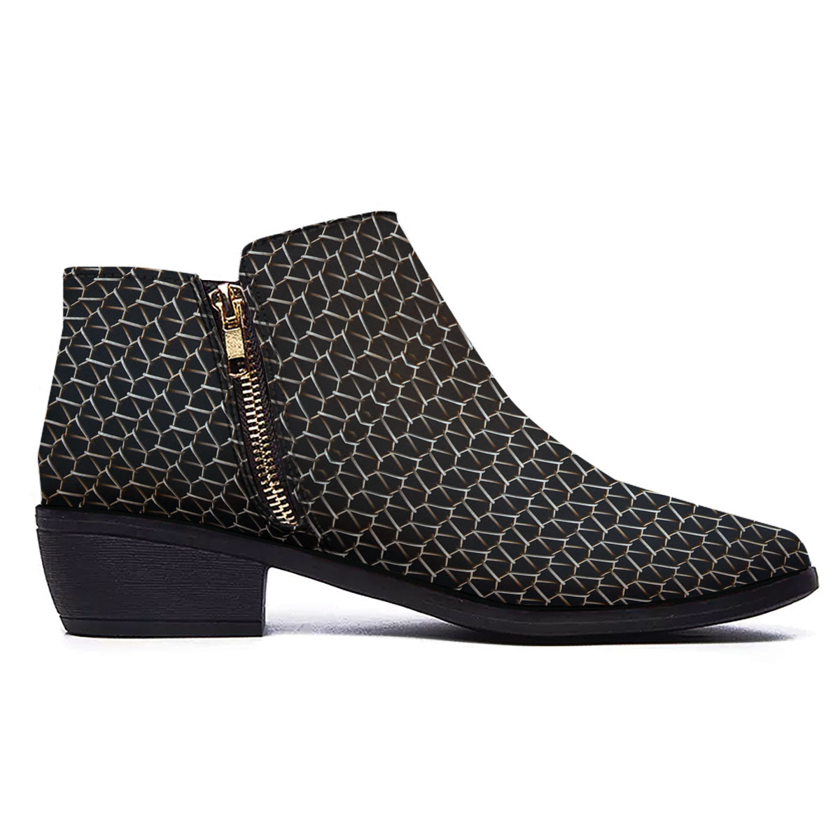 Chainmail Metal Print Pattern Ankle Boots-grizzshop