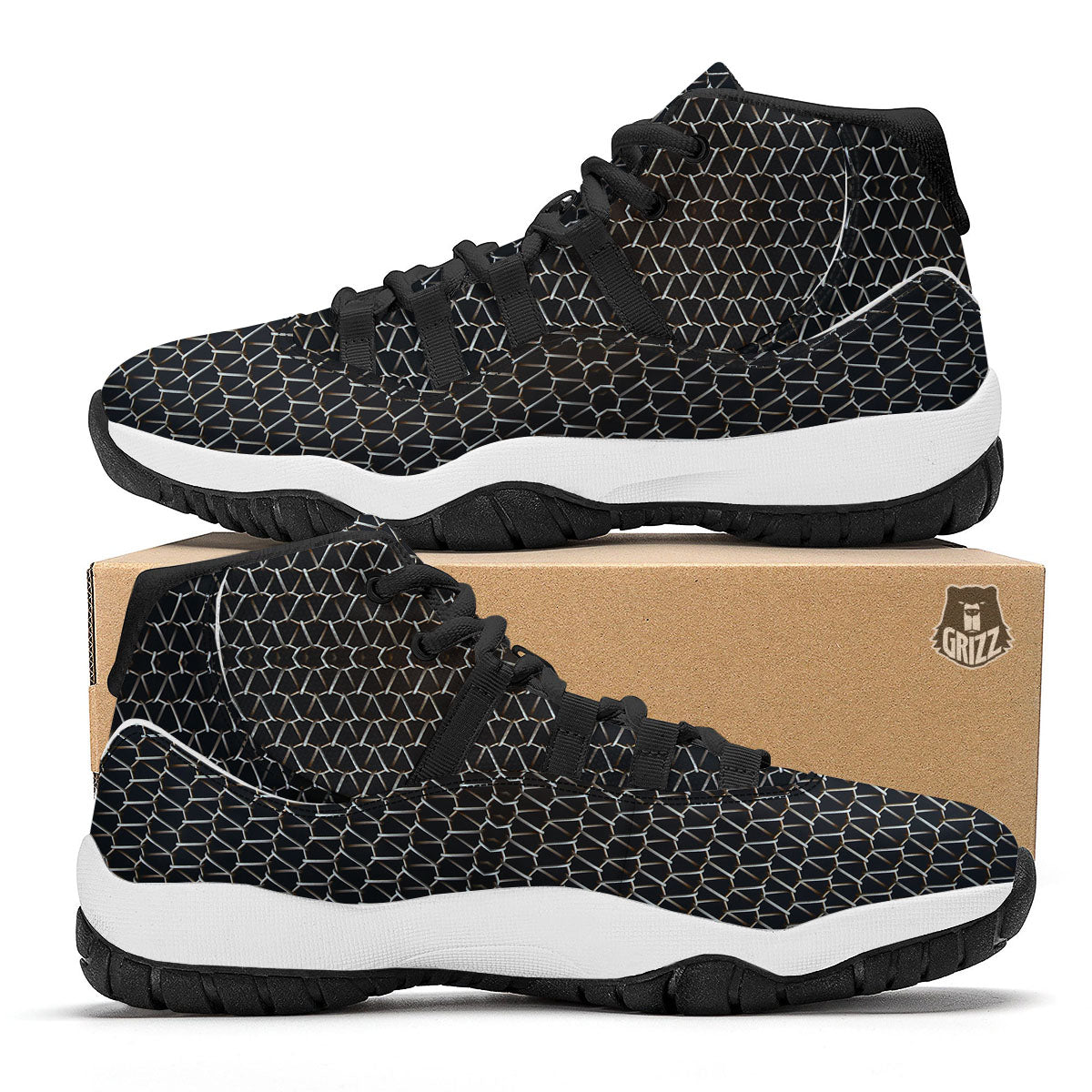 Chainmail Metal Print Pattern Black Bball Shoes-grizzshop