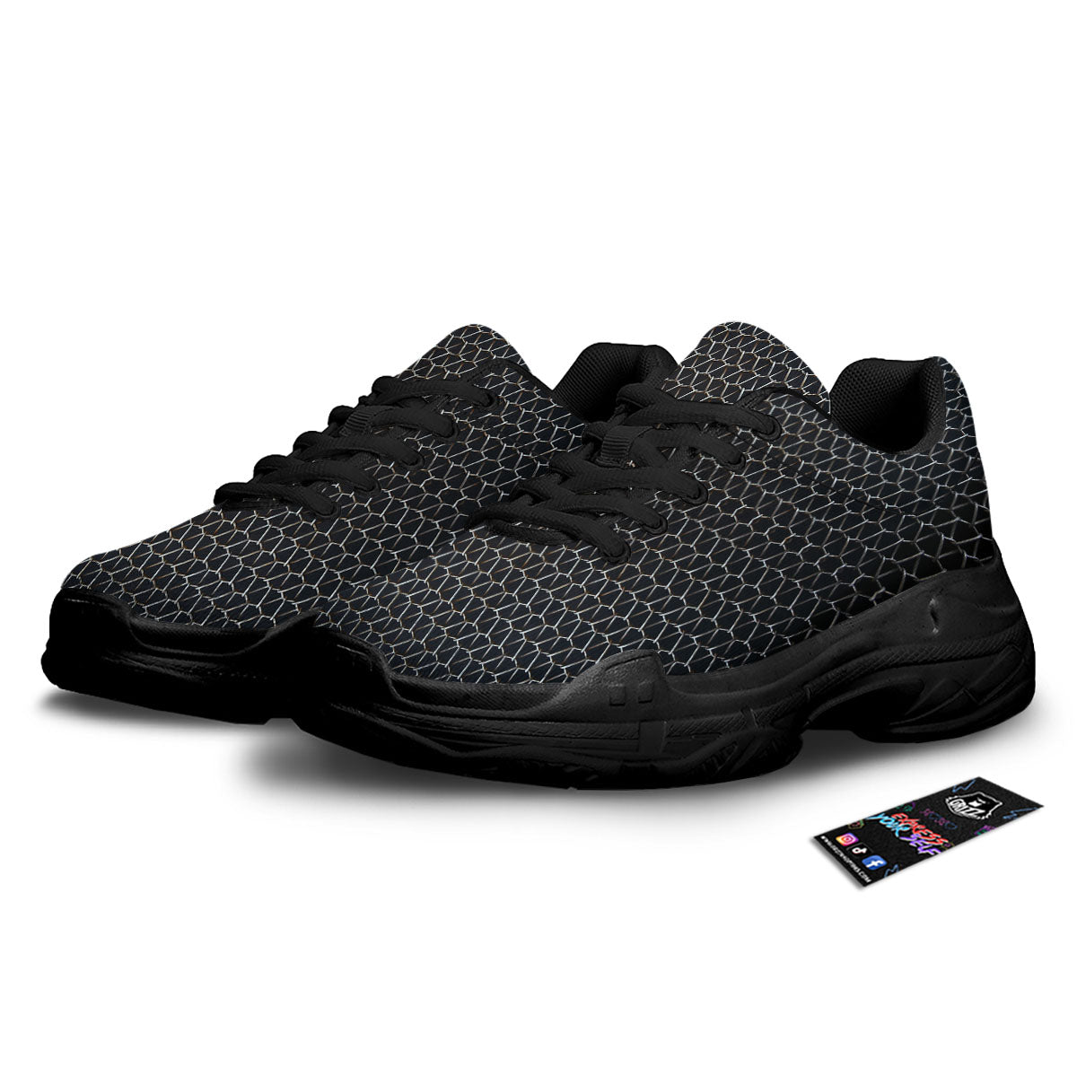 Chainmail Metal Print Pattern Black Chunky Shoes-grizzshop