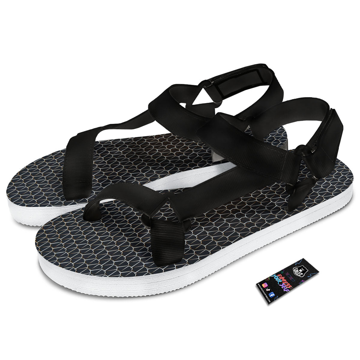 Chainmail Metal Print Pattern Black Open Toe Sandals-grizzshop