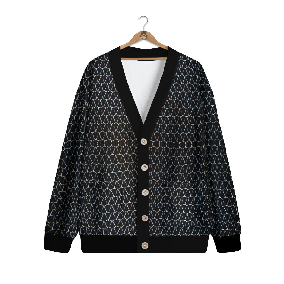 Chainmail Metal Print Pattern Cardigan-grizzshop