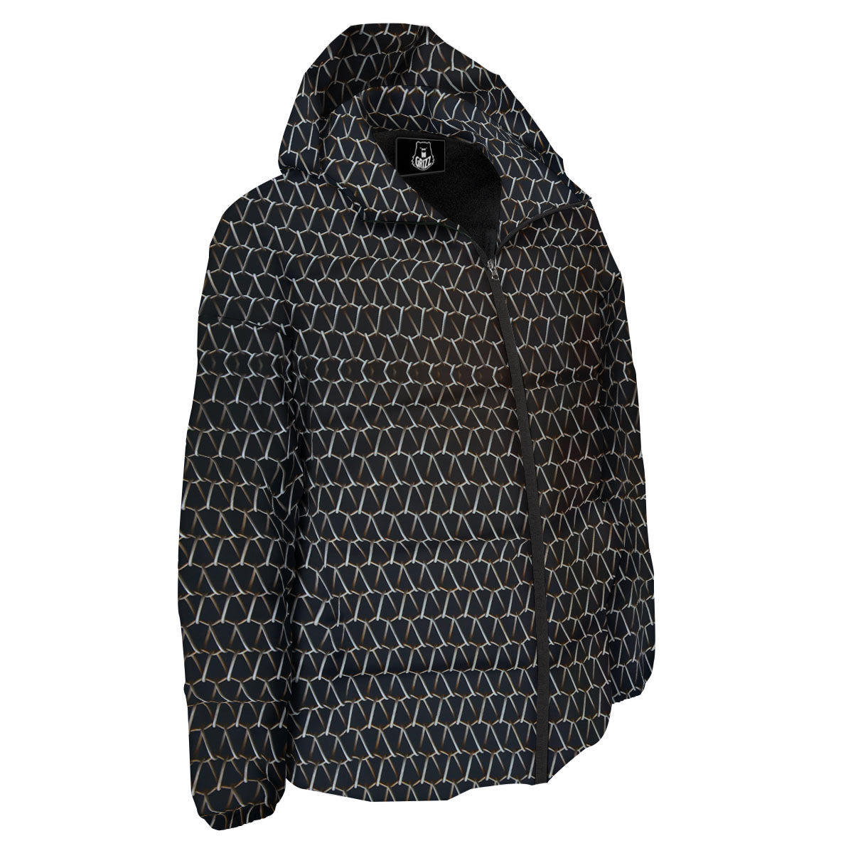 Chainmail Metal Print Pattern Down Jacket-grizzshop