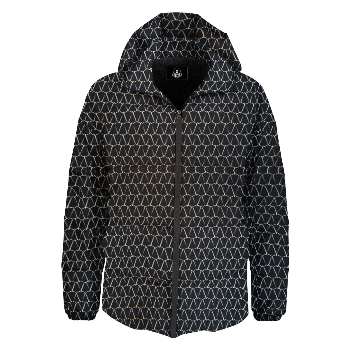Chainmail Metal Print Pattern Down Jacket-grizzshop