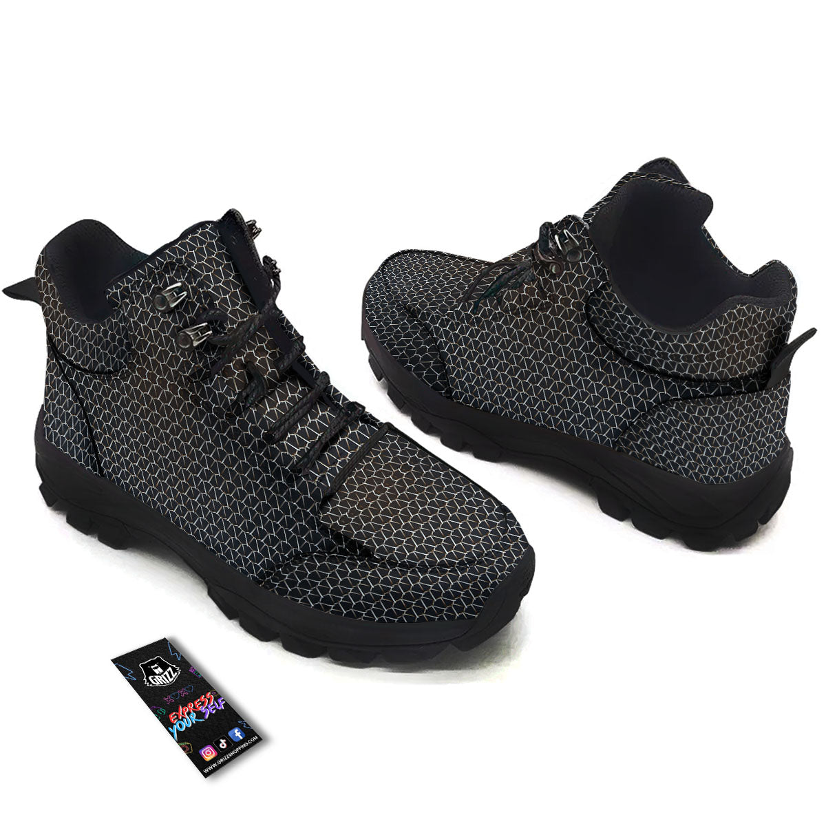 Chainmail Metal Print Pattern Hiking Shoes-grizzshop