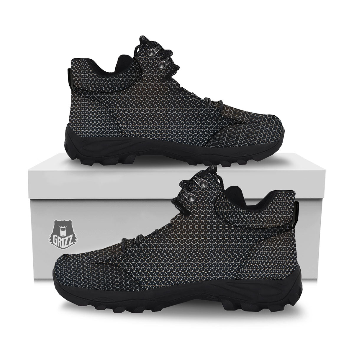 Chainmail Metal Print Pattern Hiking Shoes-grizzshop