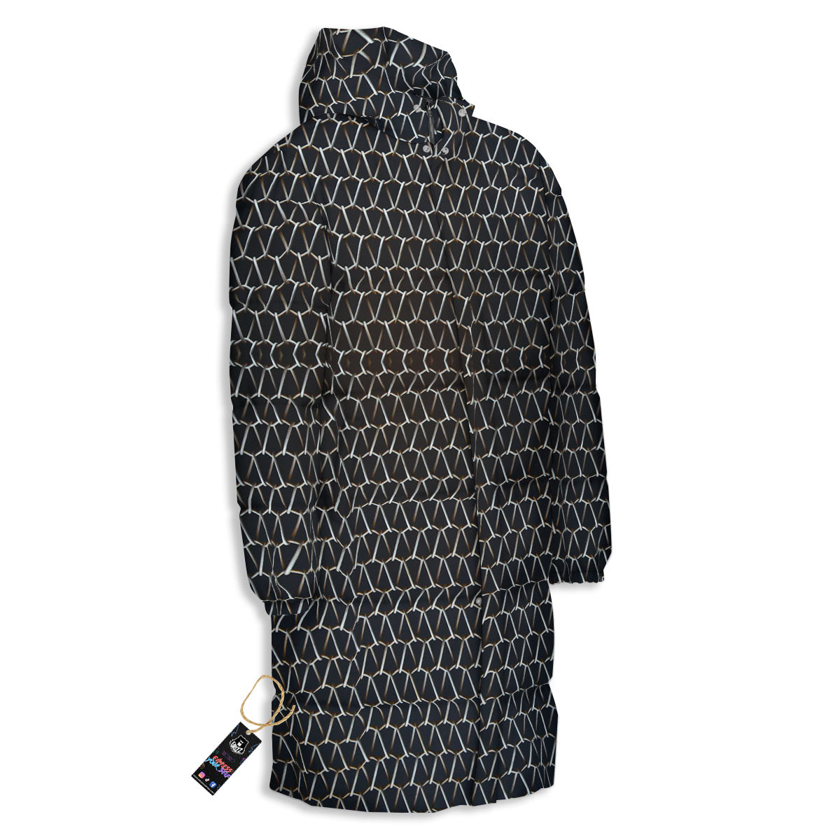 Chainmail Metal Print Pattern Long Down Jacket-grizzshop
