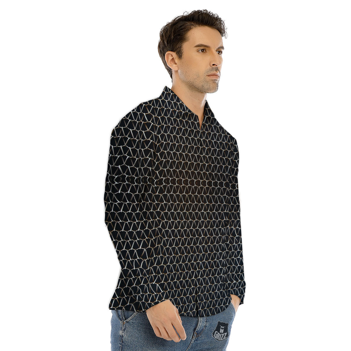 Chainmail Metal Print Pattern Men's Dress Shirts-grizzshop