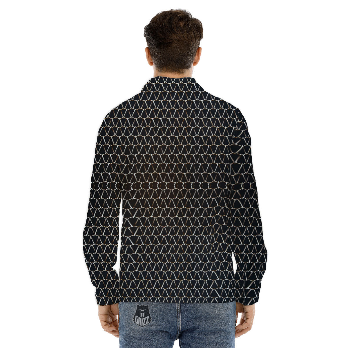 Chainmail Metal Print Pattern Men's Dress Shirts-grizzshop