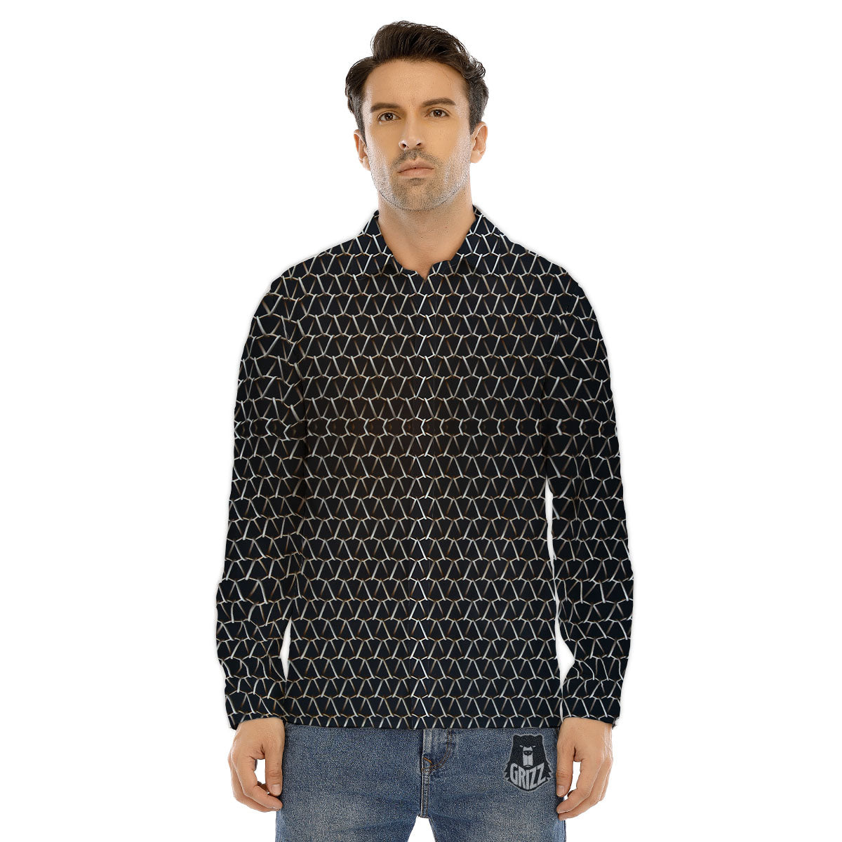 Chainmail Metal Print Pattern Men's Dress Shirts-grizzshop