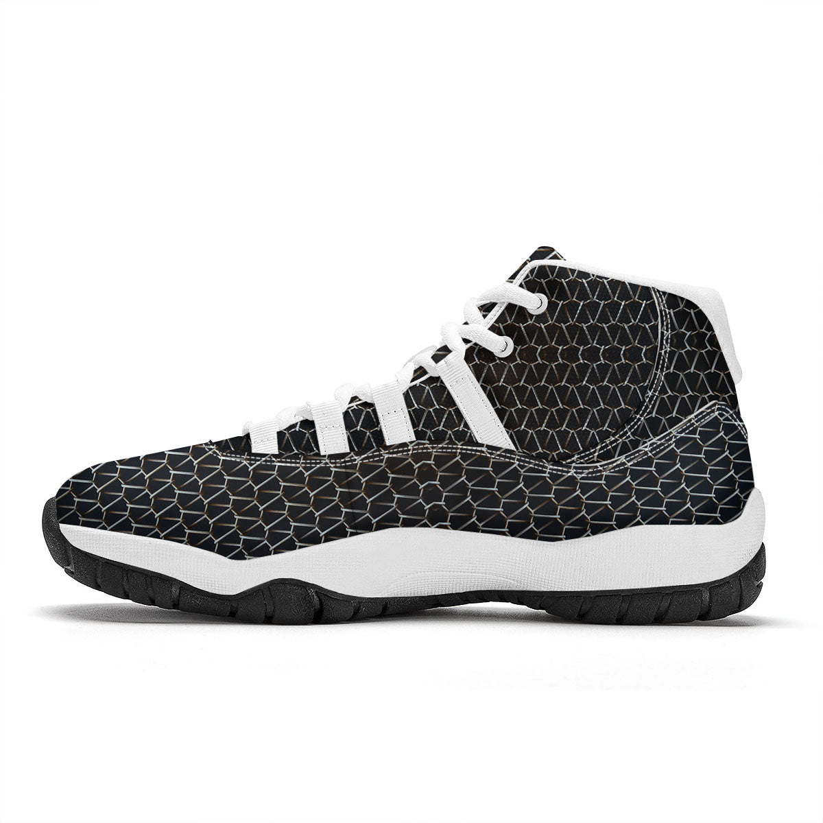 Chainmail Metal Print Pattern White Bball Shoes-grizzshop