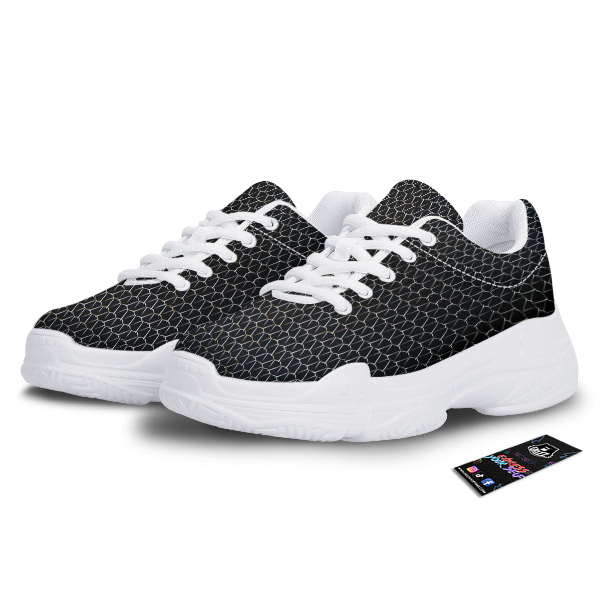 Chainmail Metal Print Pattern White Chunky Shoes-grizzshop