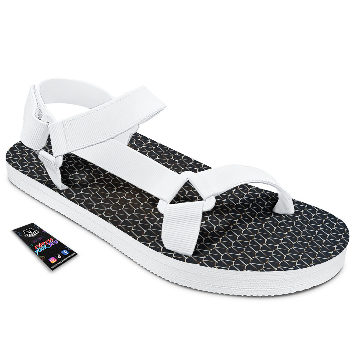 Chainmail Metal Print Pattern White Open Toe Sandals-grizzshop
