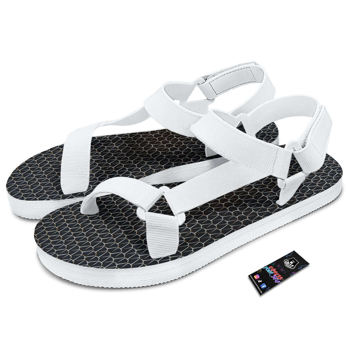 Chainmail Metal Print Pattern White Open Toe Sandals-grizzshop