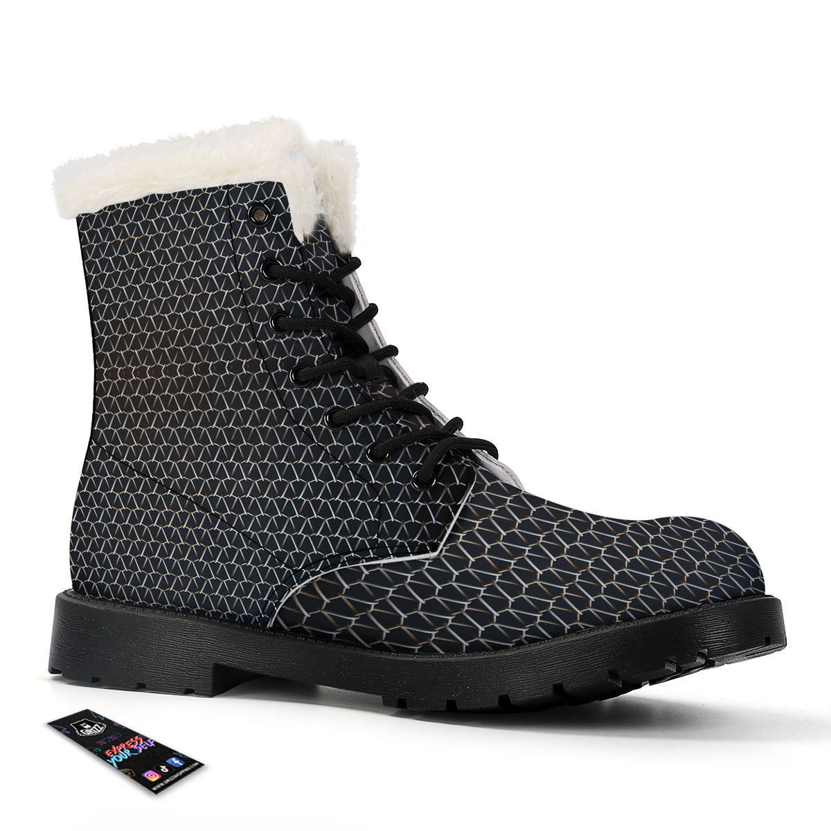 Chainmail Metal Print Pattern Winter Boots-grizzshop