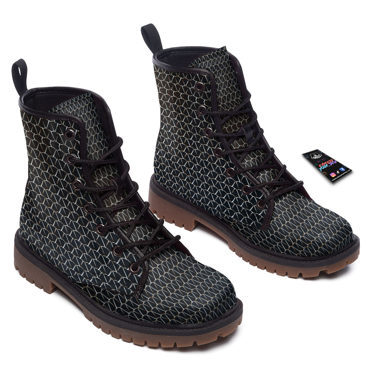 Chainmail Metal Print Pattern Work Boots-grizzshop