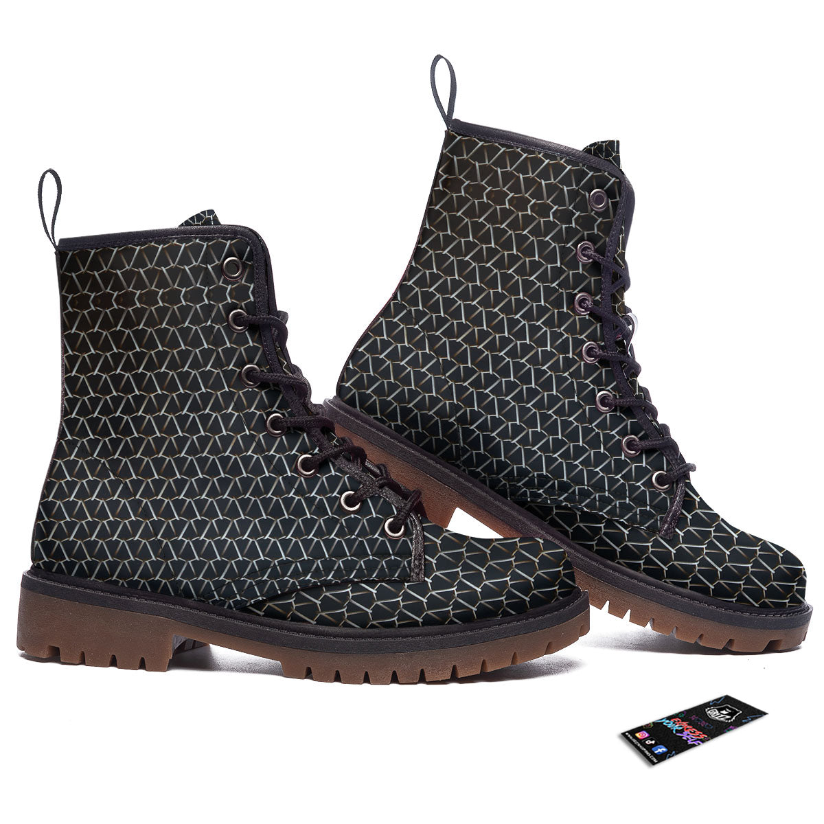 Chainmail Metal Print Pattern Work Boots-grizzshop