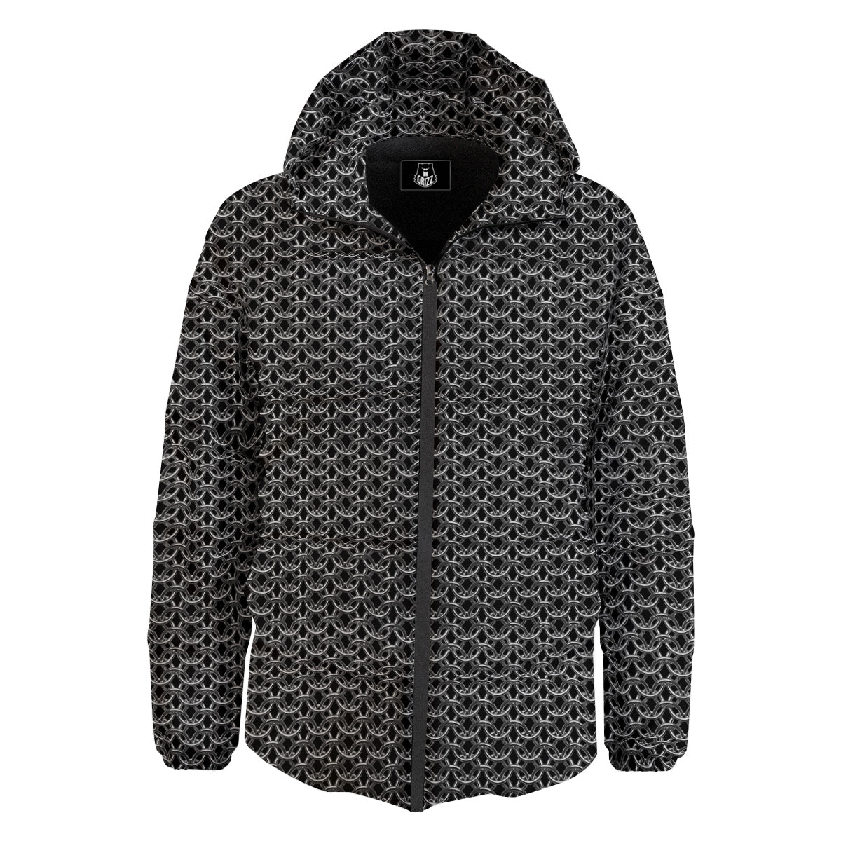 Chainmail Ring Print Down Jacket-grizzshop