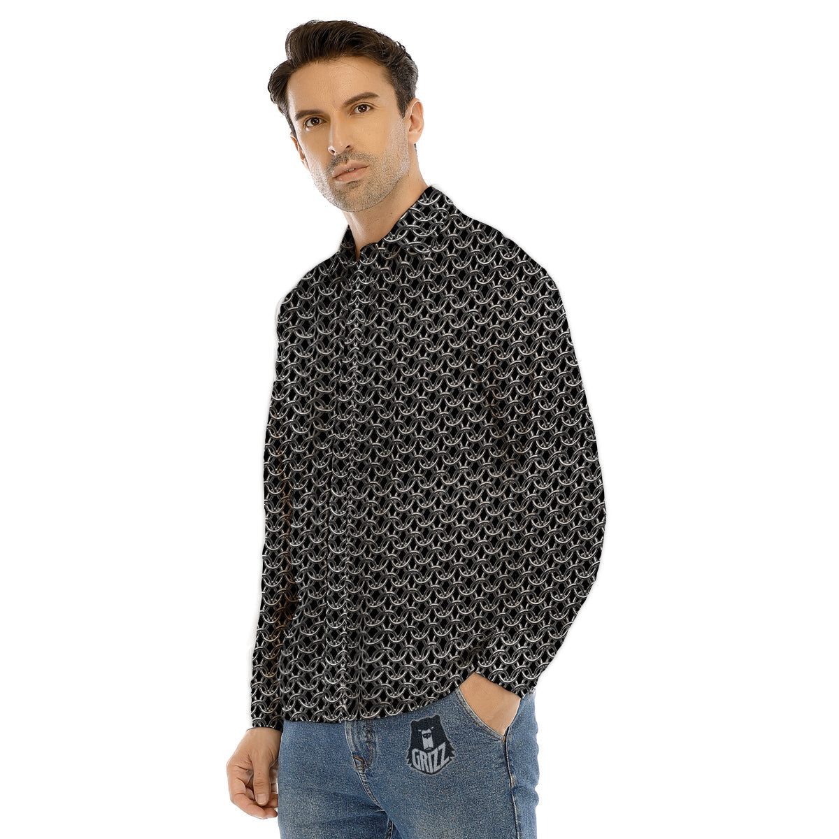 Chainmail Ring Print Men's Dress Shirts-grizzshop