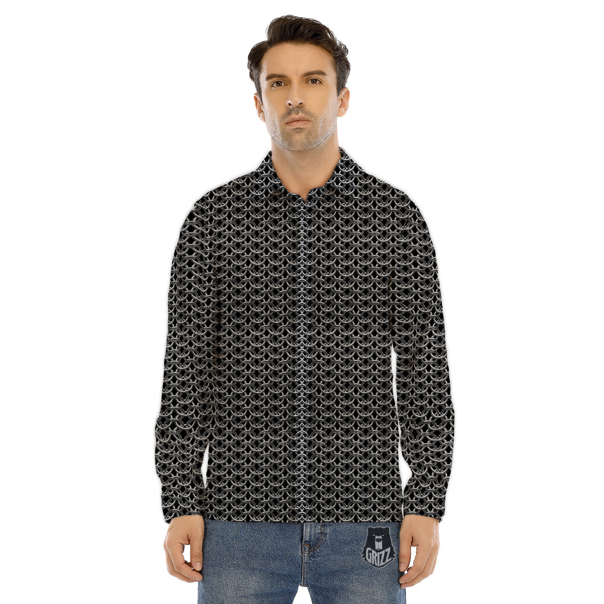 Chainmail Ring Print Men's Dress Shirts-grizzshop