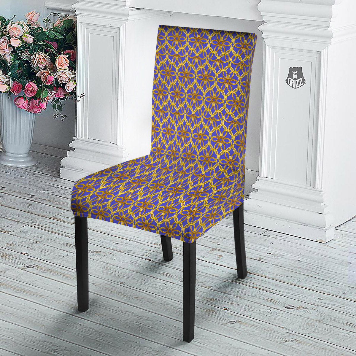 Chainmail Ring Print Pattern Dining Chair Slipcover-grizzshop
