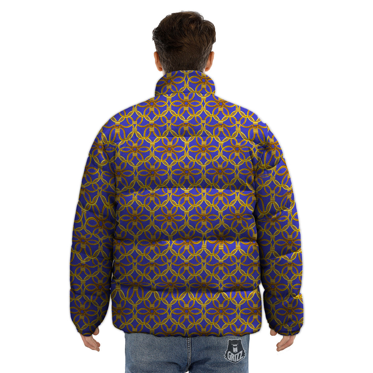 Chainmail Ring Print Pattern Puffer Jacket-grizzshop
