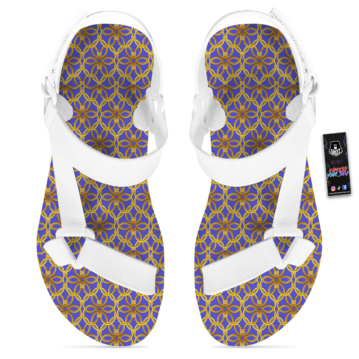 Chainmail Ring Print Pattern White Open Toe Sandals-grizzshop