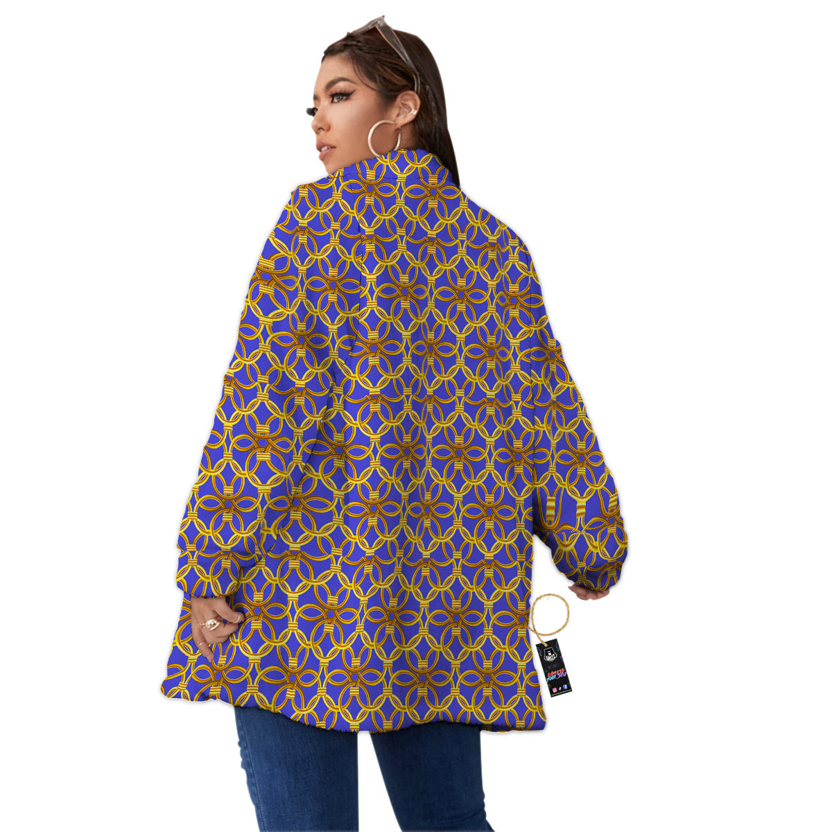 Chainmail Ring Print Pattern Women's Sherpa Jacket-grizzshop