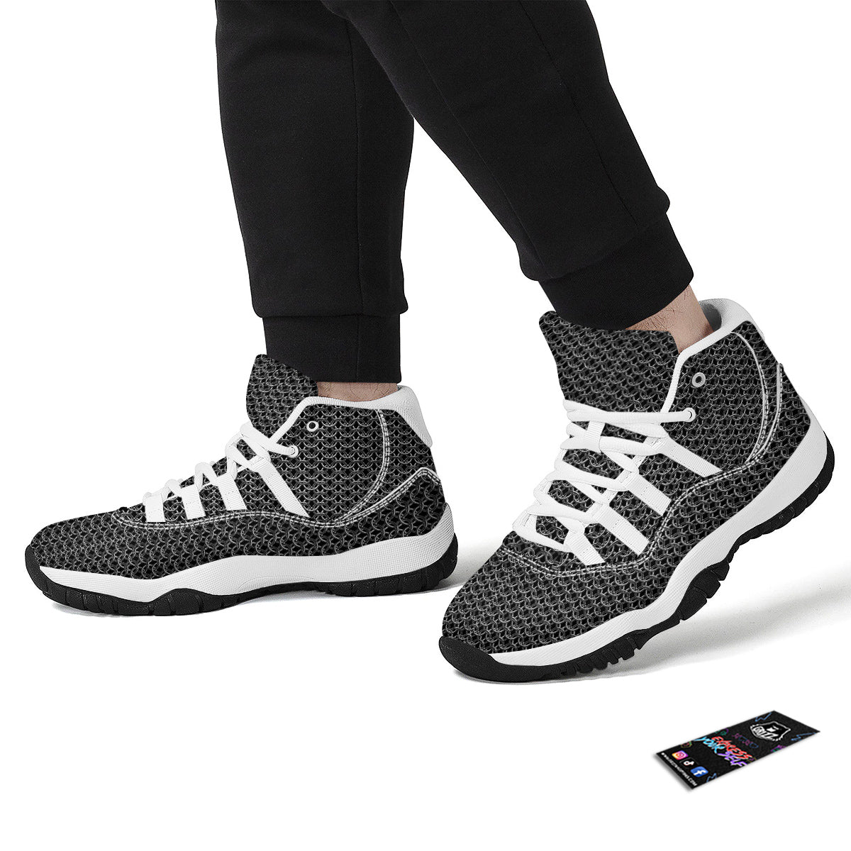 Chainmail Ring Print White Bball Shoes-grizzshop