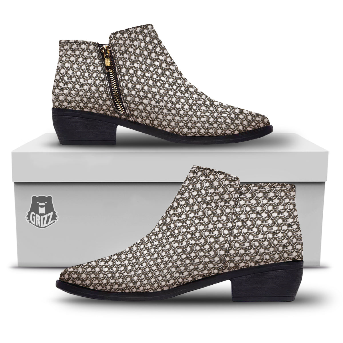 Chainmail Texture Print Ankle Boots-grizzshop
