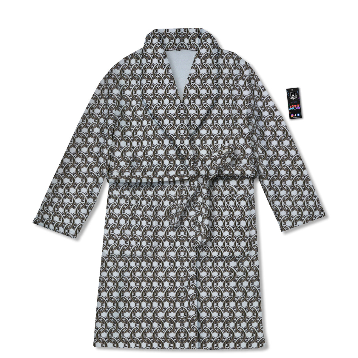 Chainmail Texture Print Bathrobe-grizzshop