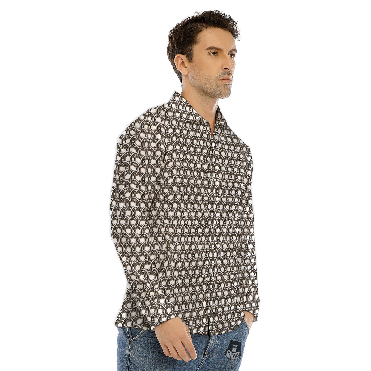 Chainmail Texture Print Men's Dress Shirts-grizzshop