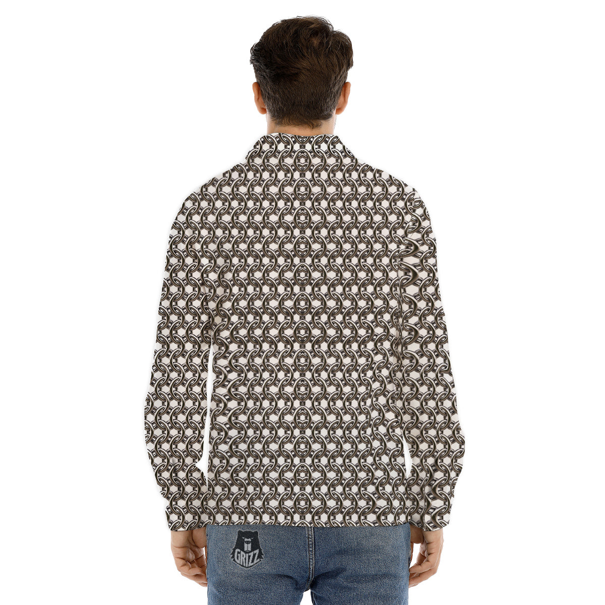 Chainmail Texture Print Men's Dress Shirts-grizzshop