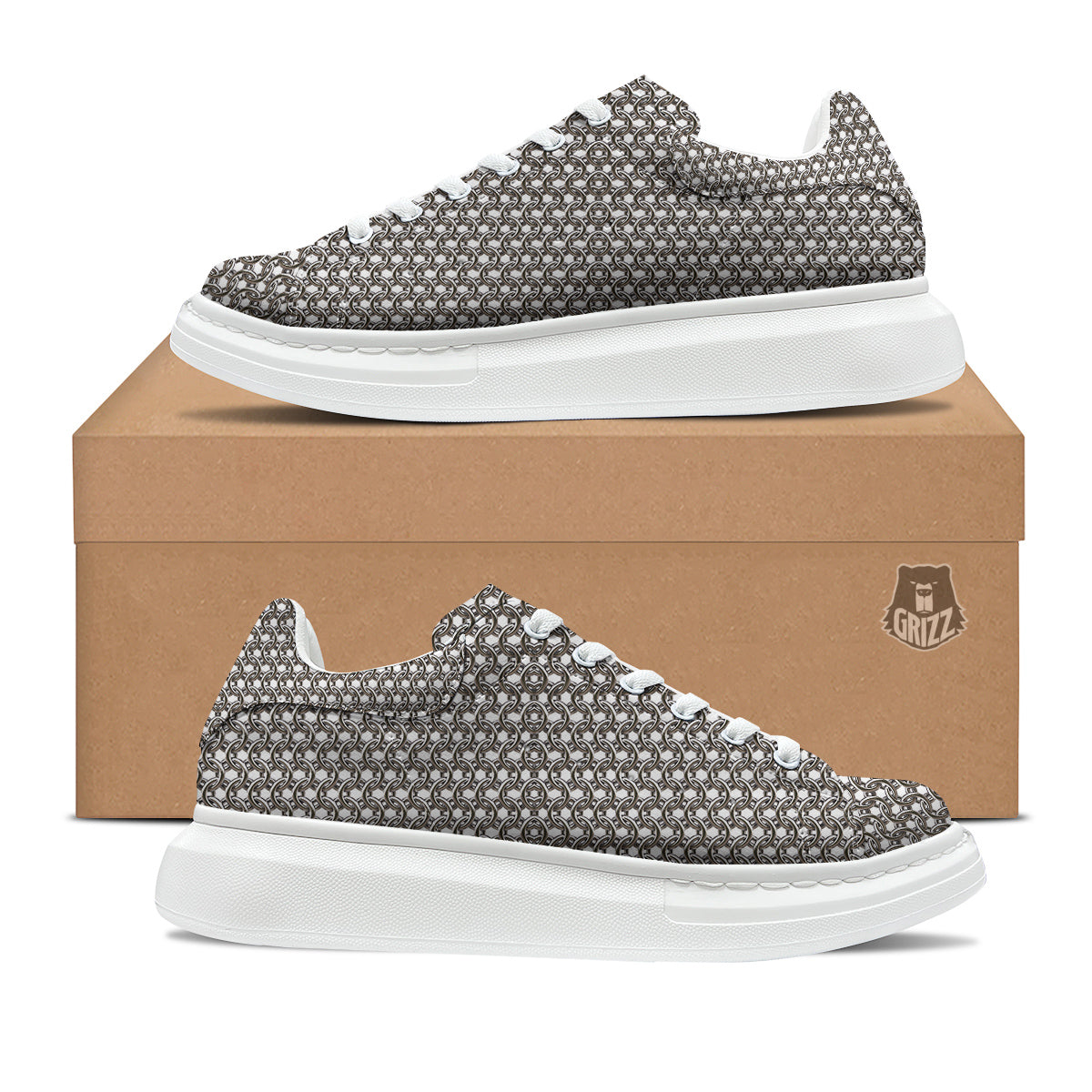 Chainmail Texture Print Platform Shoes-grizzshop