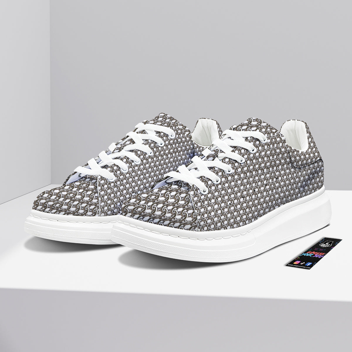 Chainmail Texture Print Platform Shoes-grizzshop
