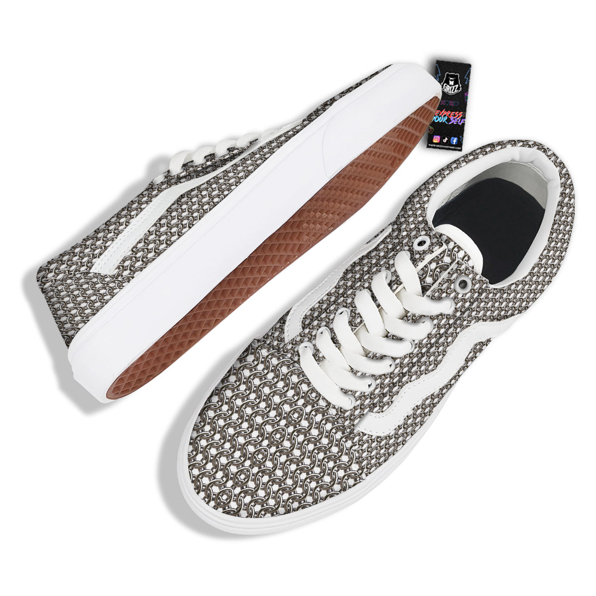 Chainmail Texture Print Skate Shoes-grizzshop