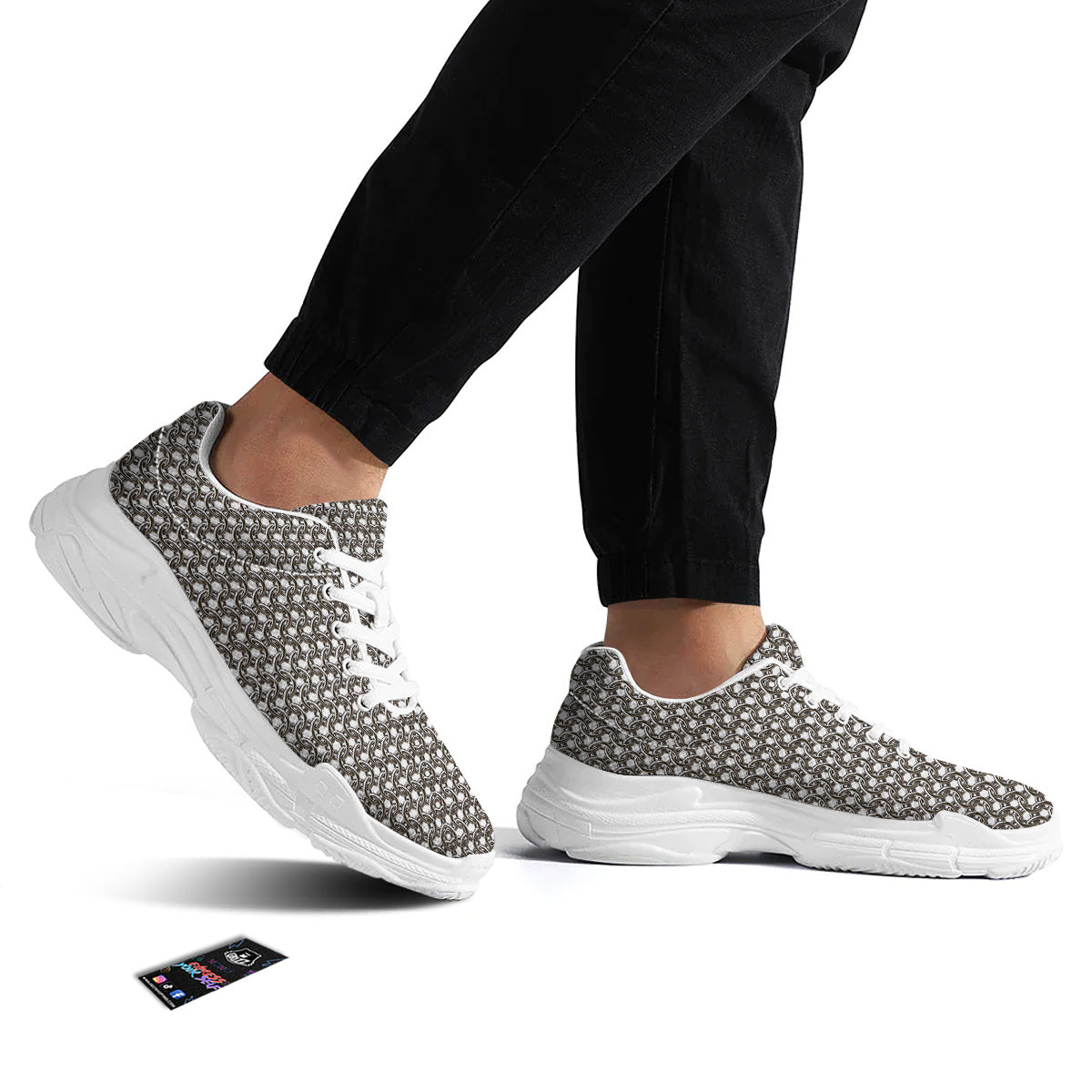 Chainmail Texture Print White Chunky Shoes-grizzshop