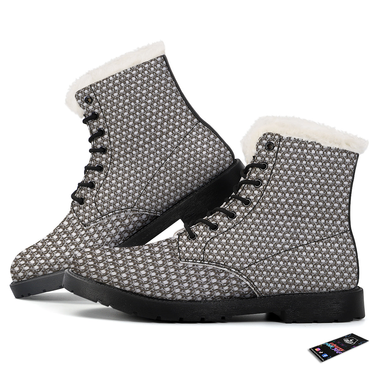 Chainmail Texture Print Winter Boots-grizzshop