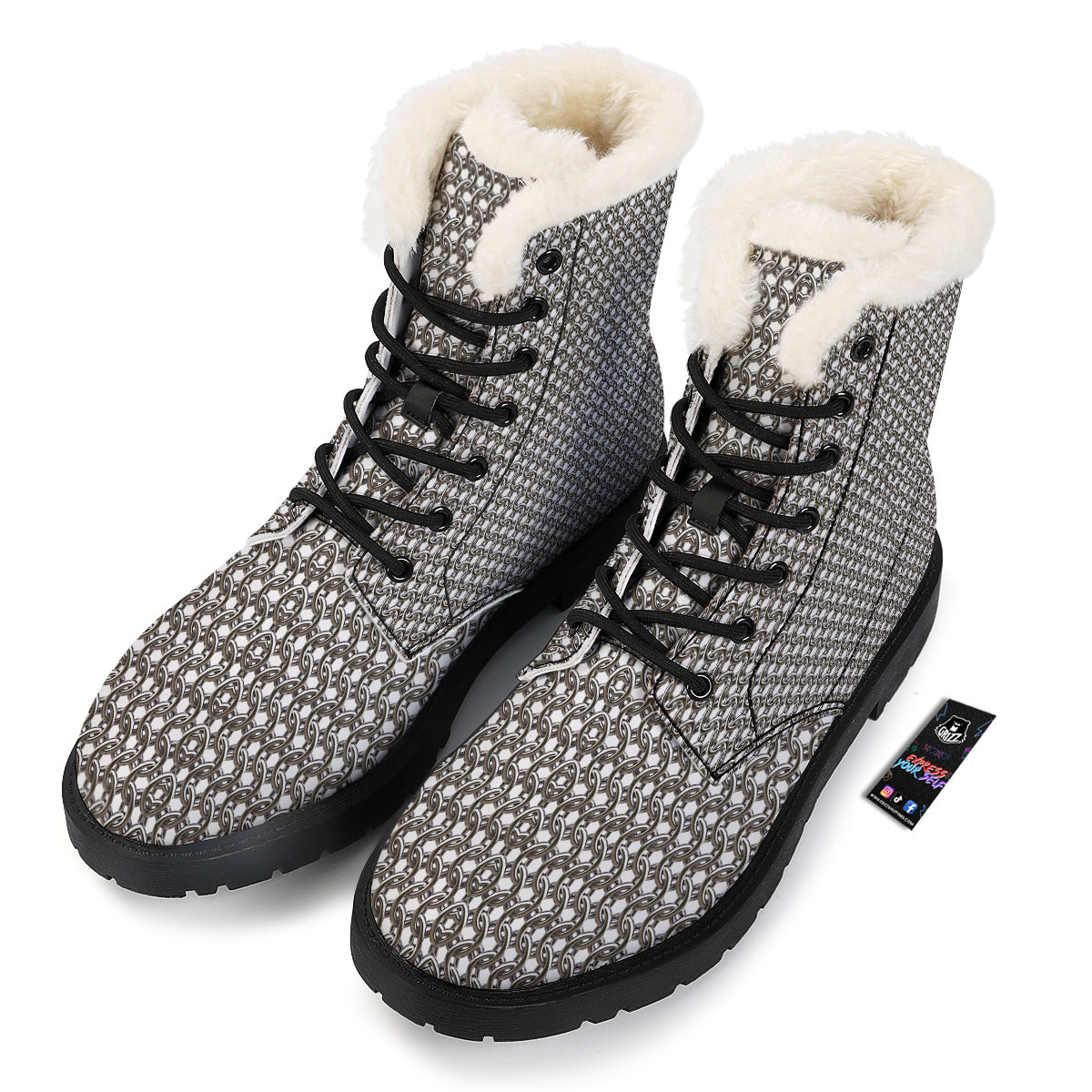 Chainmail Texture Print Winter Boots-grizzshop