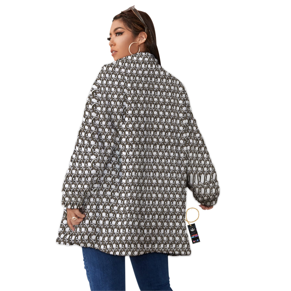 Chainmail Texture Print Women's Sherpa Jacket-grizzshop