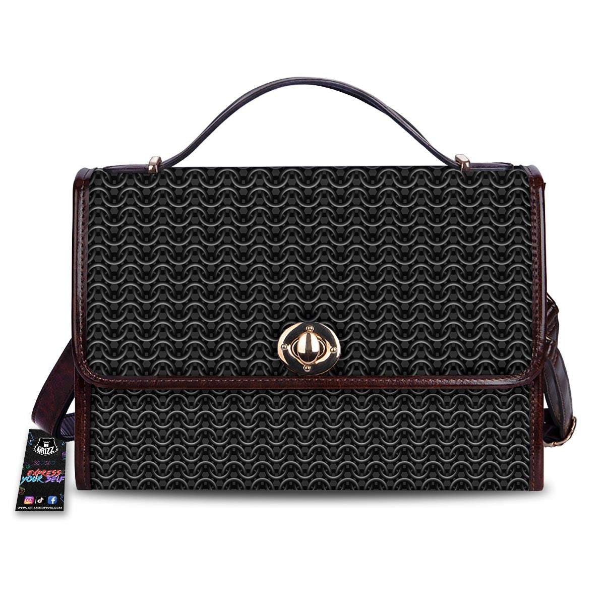 Chainmail Black Print Pattern Women's Satchel Bag