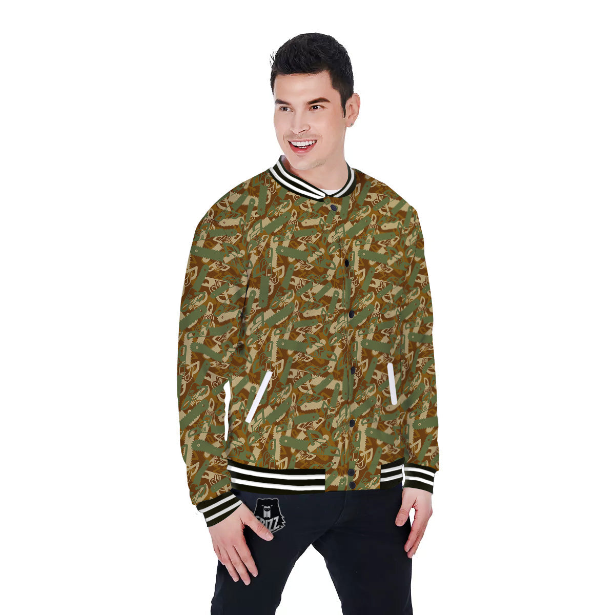 Chainsaw Camo Print Pattern Baseball Jacket-grizzshop