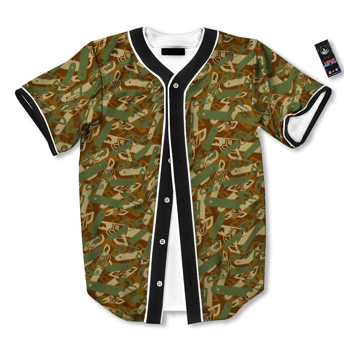 Chainsaw Camo Print Pattern Baseball Jersey-grizzshop