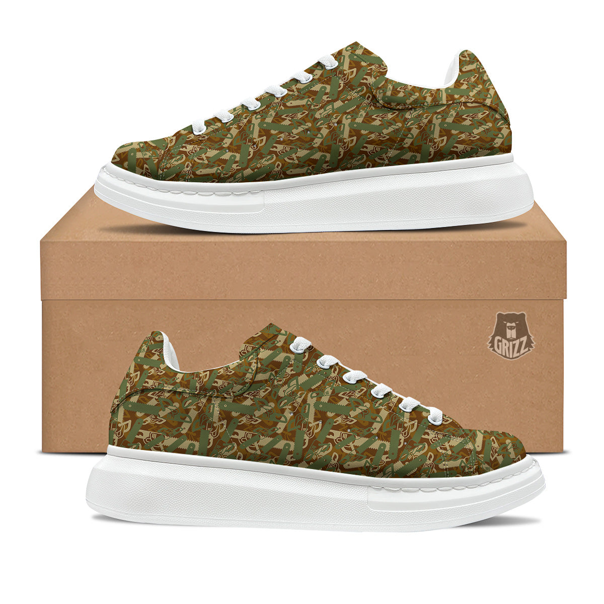 Chainsaw Camo Print Pattern Platform Shoes-grizzshop