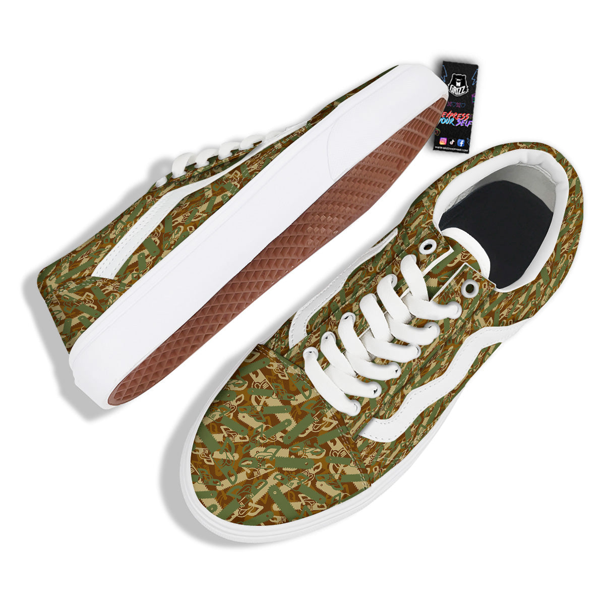 Chainsaw Camo Print Pattern Skate Shoes-grizzshop