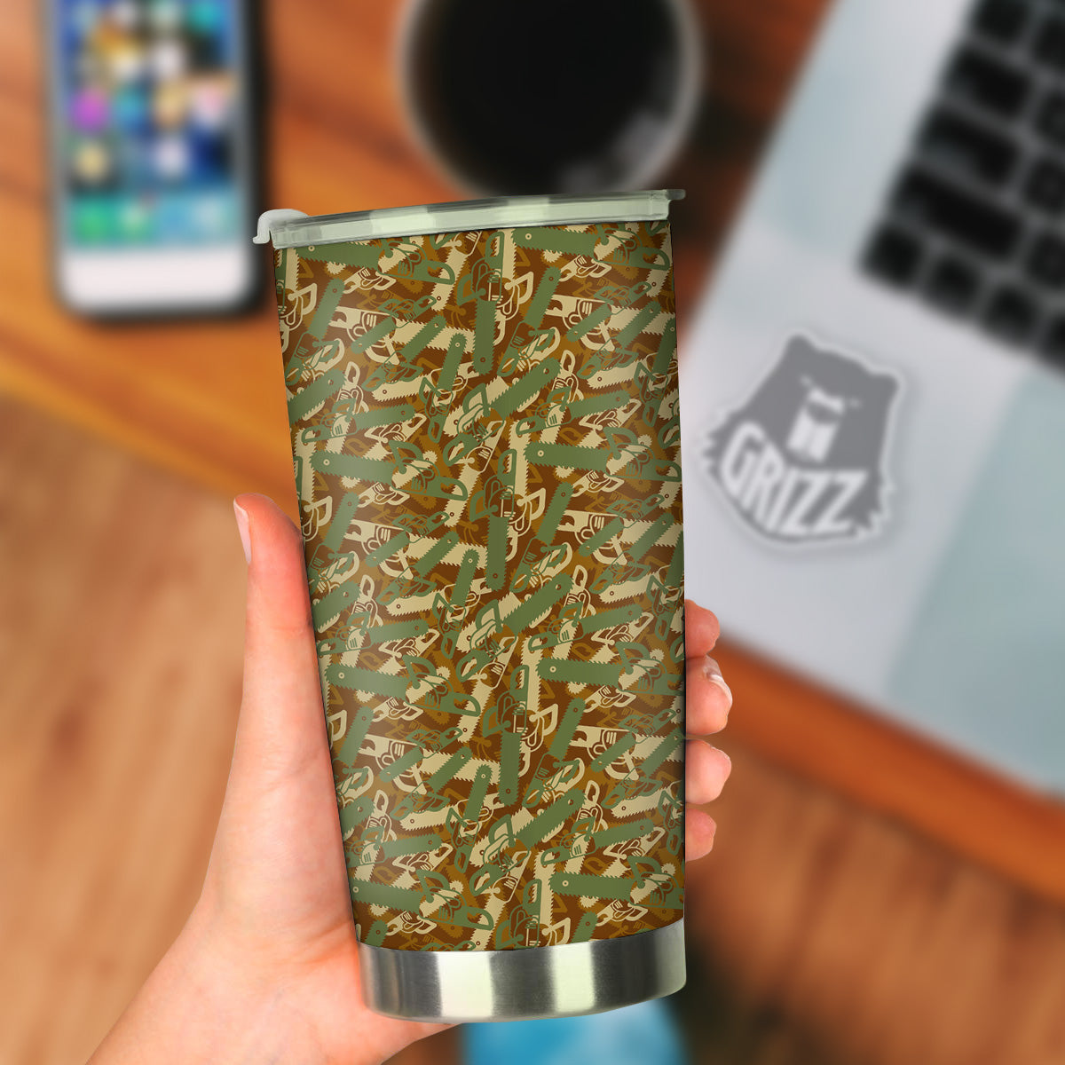 Chainsaw Camo Print Pattern Tumbler-grizzshop