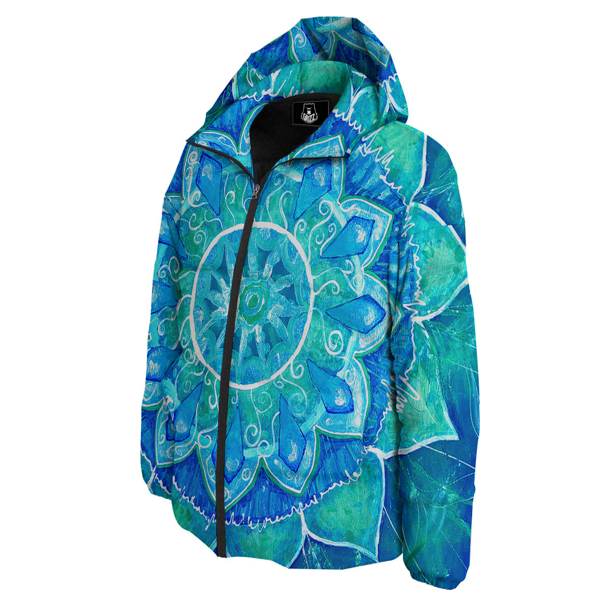 Chakra Mandala Blue Vishuddha Print Down Jacket-grizzshop