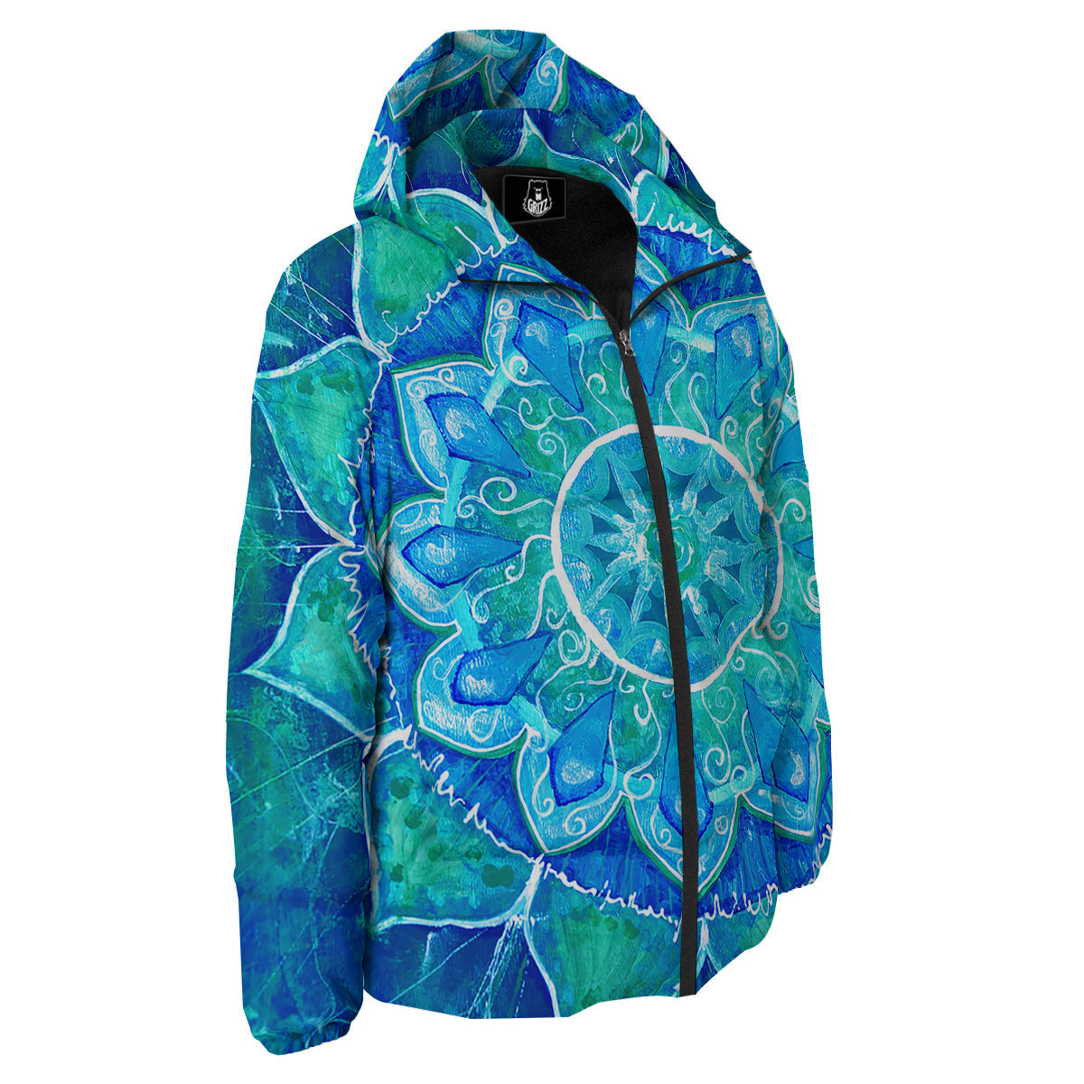 Chakra Mandala Blue Vishuddha Print Down Jacket-grizzshop