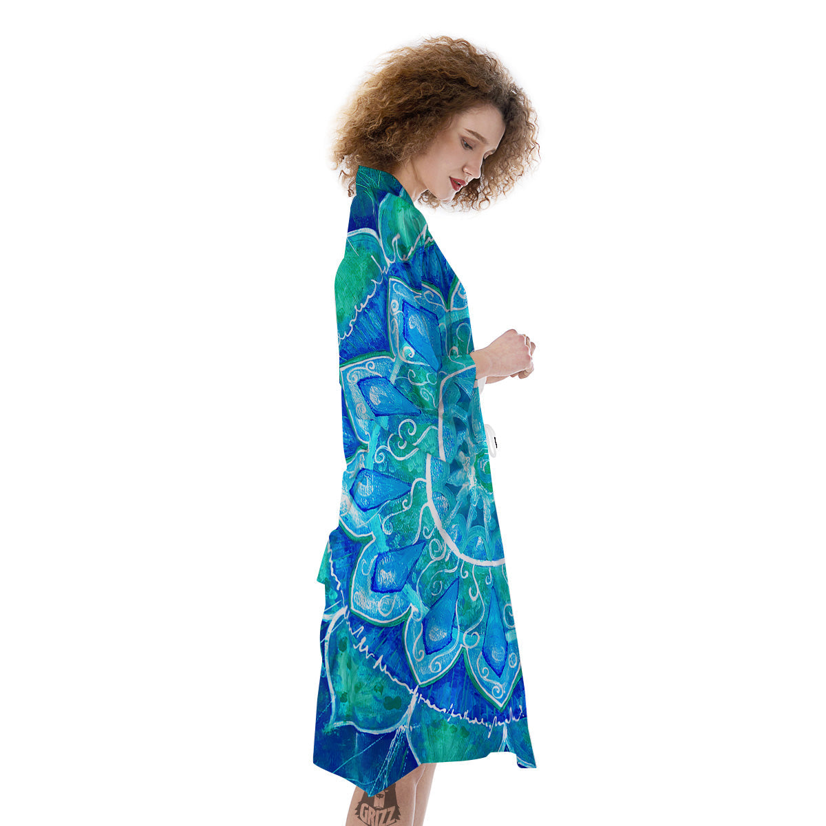 Chakra Mandala Blue Vishuddha Print Kimono-grizzshop